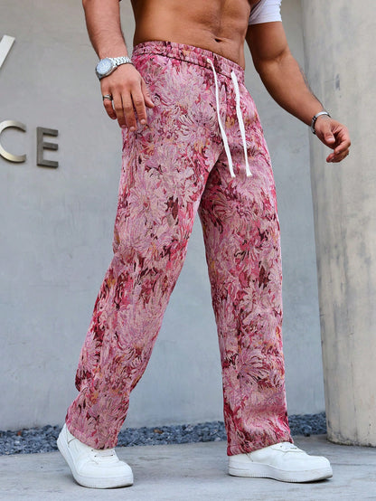 Pink Color Men’s Relaxed Fit Floral Print Casual Pants