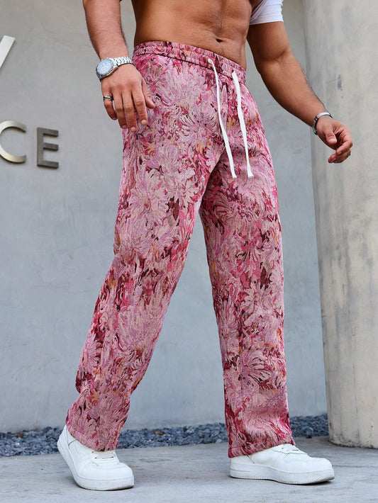 Pink Color Men’s Relaxed Fit Floral Print Casual Pants
