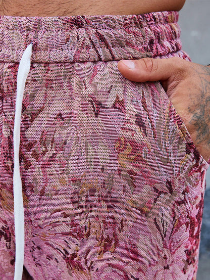 Pink Color Men’s Relaxed Fit Floral Print Casual Pants
