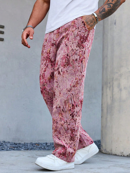 Pink Color Men’s Relaxed Fit Floral Print Casual Pants